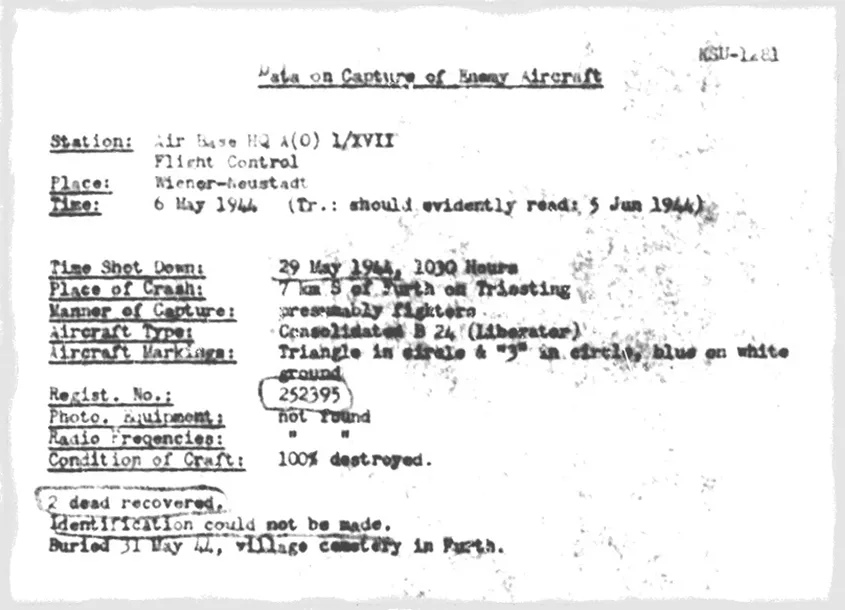 Absturz eines Bombers bei Furth an der Triesting in Niederösterreich.